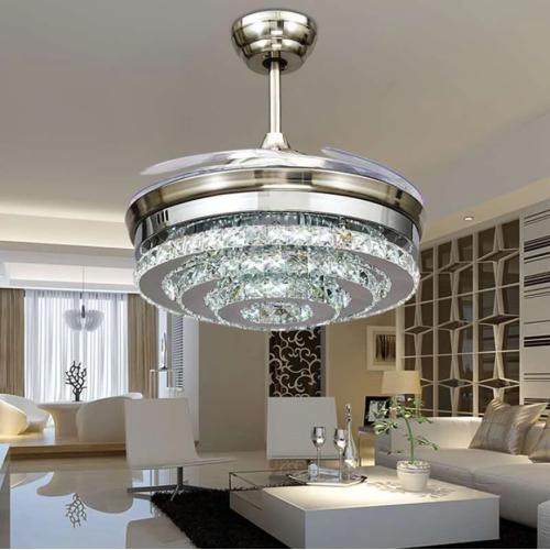 Crystal retractable ceiling fan chandelier for summer