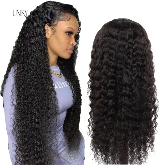 Uniky Raw 100% virgin water wave brazilian human hair wig,13x4 13x6 hd transparent lace frontal virgin hair wig for black women