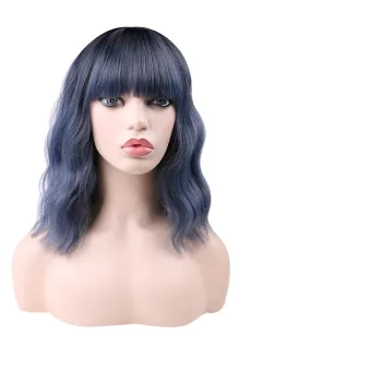 Cute Realistic High Quality Water Wave Short Best Curly Synthetic Bob Cosplay Cheap Pink Paula Young Wigs With Bangs For Women