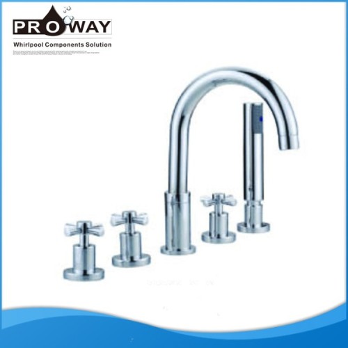 Bathroom Goose Neck 5 Hole Deck Mounted Bath Mixer Tap with Shower