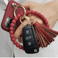 Custom Silicone Beaded Keychain Bracelet with Tassel