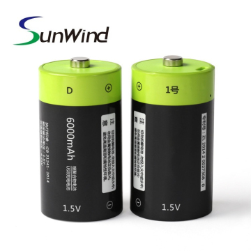 1.5V USB recarregável li-ion d size bateria 6000mah