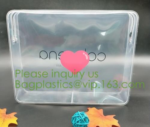 Cosmetic Crystal Clear Durable Vinyl With Carry Handle Train Bag, slider zipper bag with custom logo,holographic cosmetic bag