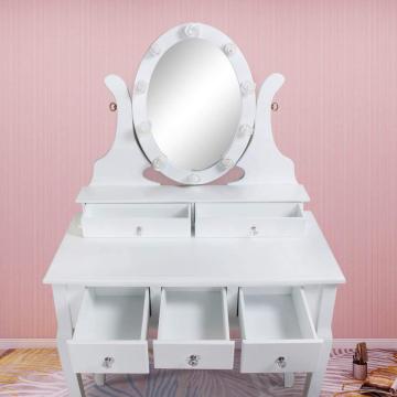 Makeup Dressing Table and Cushioned Stool Set