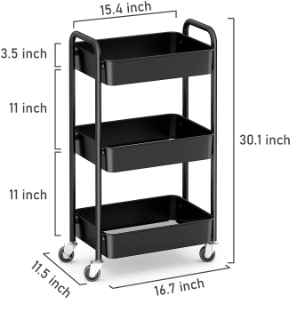 Mobile Utility Cart: 3-Tier Rolling Metal Storage Organizer for Kitchen
