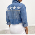 Women's denim jacket with fringe cropped