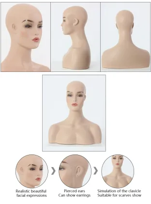 Realistic Fiberglass Wig Display Mannequin Head with Shoulders