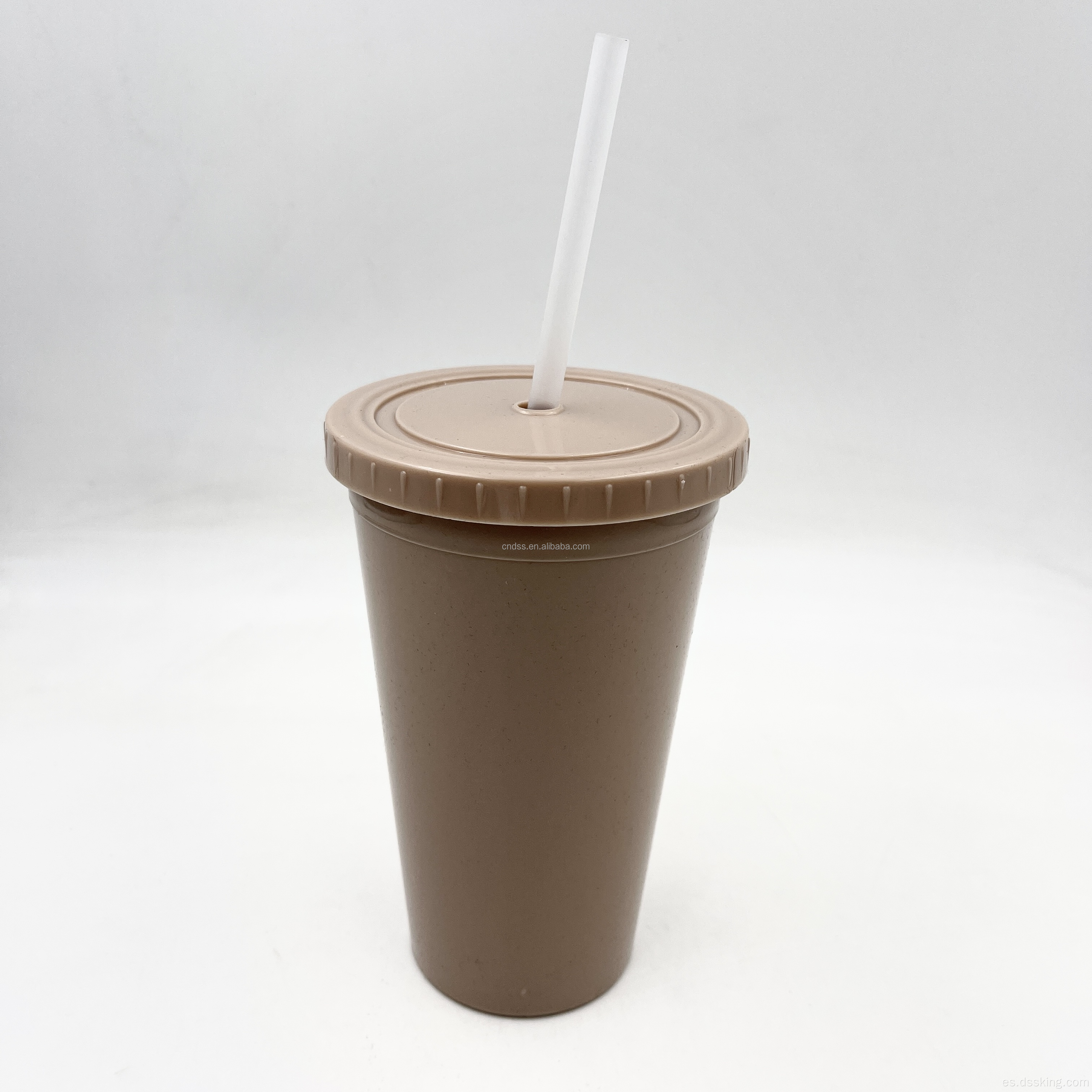 Tumador de doble pared de plástico 500 ml/16 oz de vaso de doble pared con paja