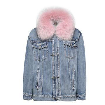 New Thick Denim Jacket With Big Fur Collar