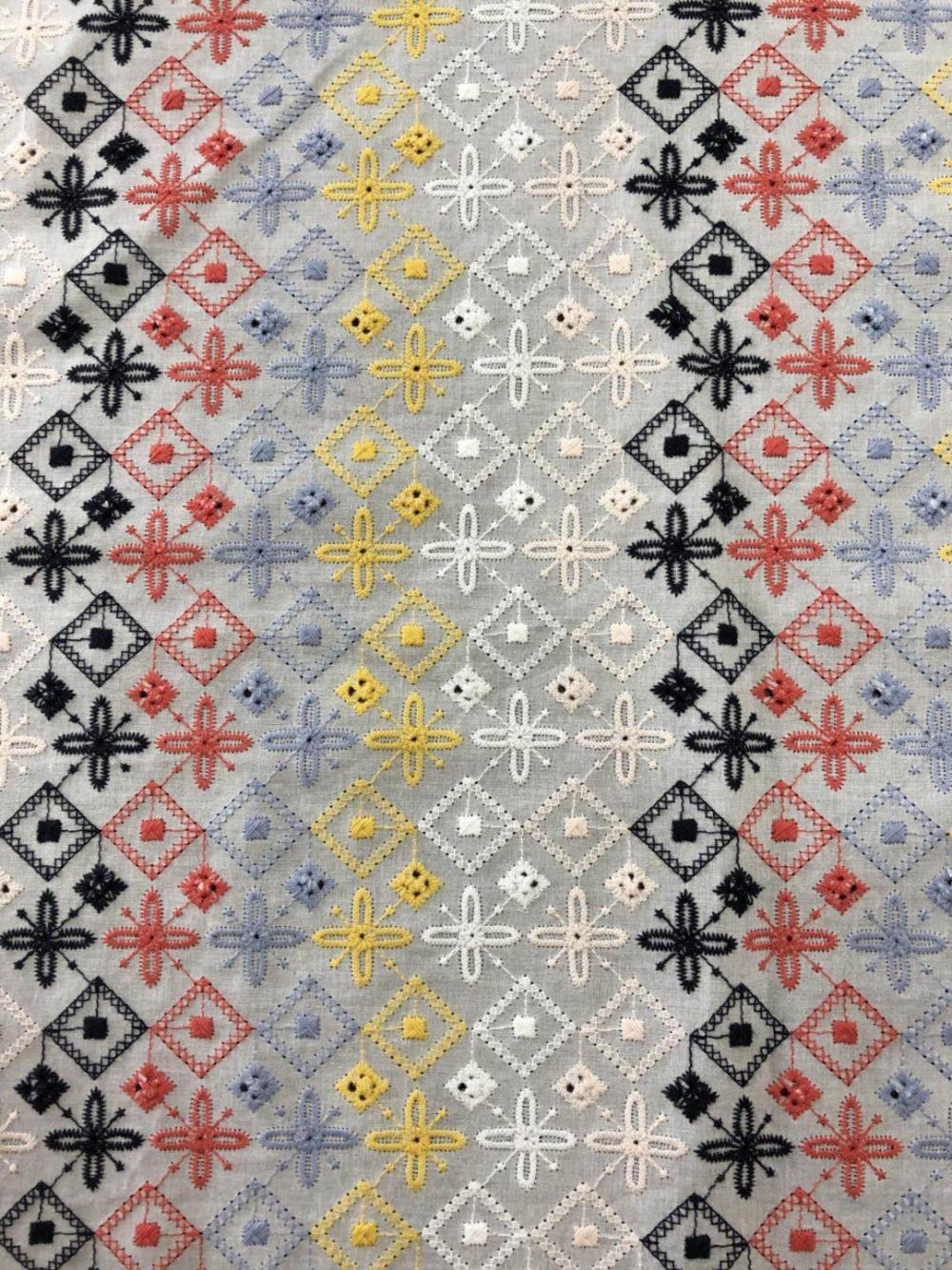 Six colors cross Design Cotton embroider fabric