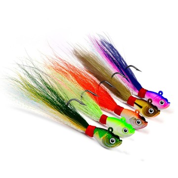 Wholesale Artificial Jig Heads with Bucktail Hooks for Sea Fishing Lures (7g-56g, 5 Colors)