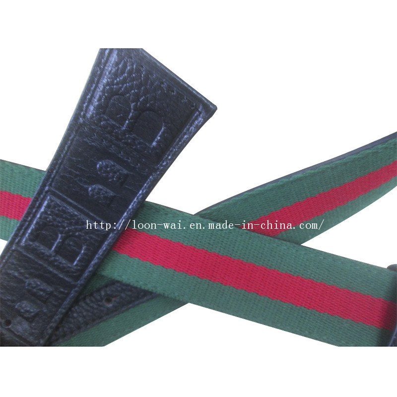 Fashionable Decorated by Red Green Polyester and Leather Men's Belt