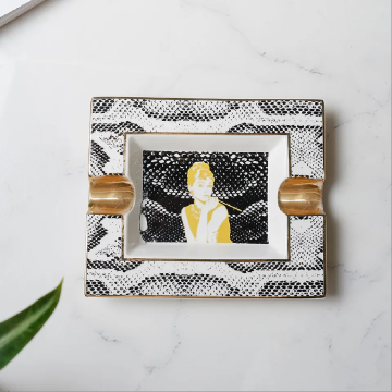 Elegant Custom Luxury Porcelain Ceramic Cigar Ashtray - Black and White Design