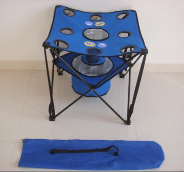 camping table with a ice bag