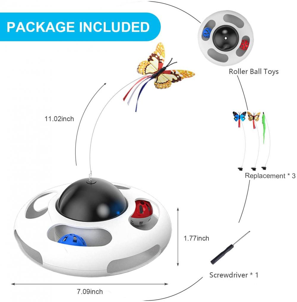 Automatic Electronic Rotating Butterfly Kitten Cat Toys with Roller 2 Tracks Ball