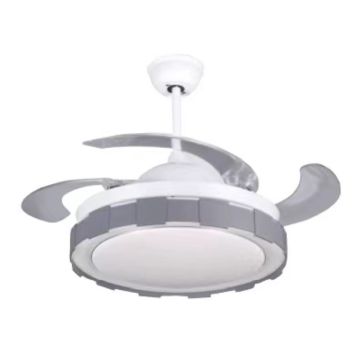 Ventilateur de plafond escamotable moderne blanc avec abat-jour gris