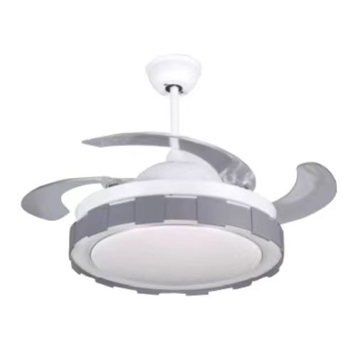 Ventilador de teto retrátil branco moderno com abajur cinza