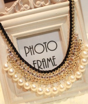Pearl drop crystal rhinestones inlay short necklace women's best selling beaded jewelry recommended