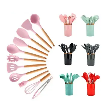 12-Piece Wooden Handle Non-Stick Kitchen Utensil Set with Holder Box