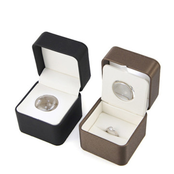 Custom White Wash Leatherette Jewelry Ring Box with Logo