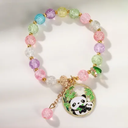 Cute Panda Glass Bead Bracelet for Kids Hair Accessories
