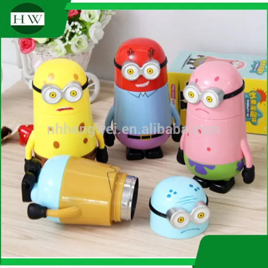 cartoon Minions double walled stainless steel vacuum tube sealed travel drinking water bottle mug cup