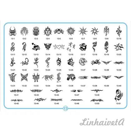 Linhaivet Airbrush Tattoo Template Book: 13 Stencil Designs for Airbrush Tattoos
