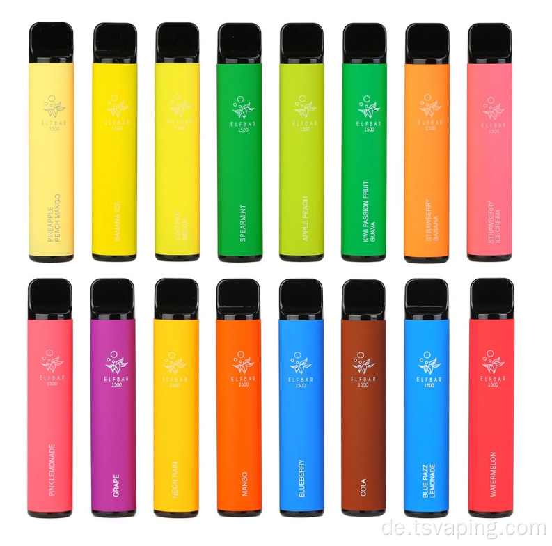 ELF -Einweg -Vapepen 2% 1500 Puffs Bar 500mah