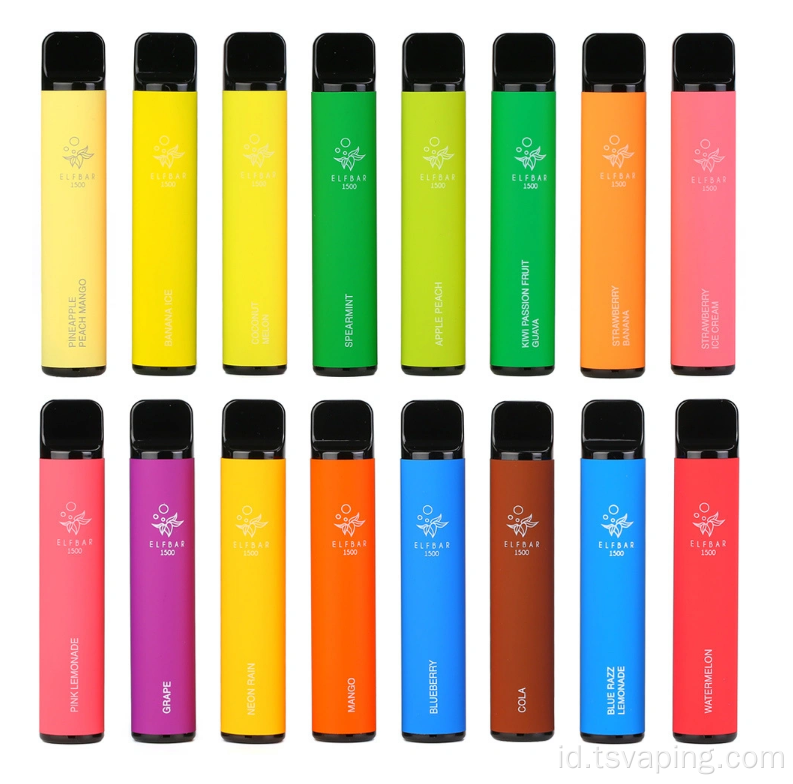 Elf vapepen sekali pakai 2% 1500 puff bar 500mAh