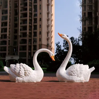 Lifelike Fiberglass LED Swans: High-Quality Marine Animal Sculptures for Amusement Park Decor