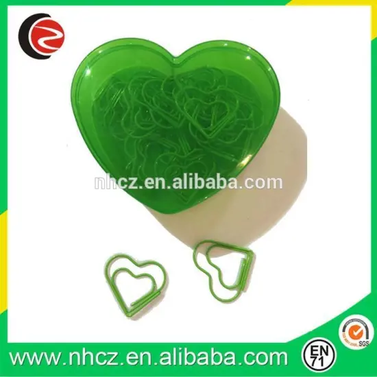 Green Heart Shaped Paper Clips in heart pp box