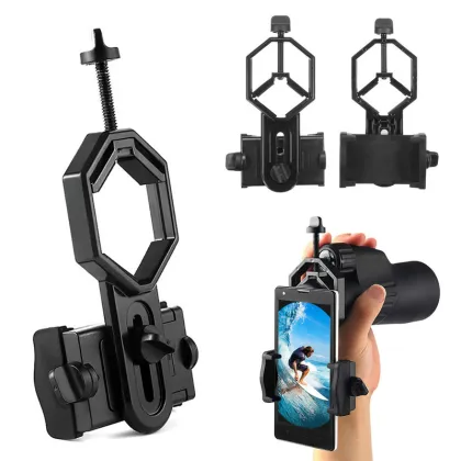 Black Adjustable Phone Mount for Microscope, Spotting Scope, and Telescope