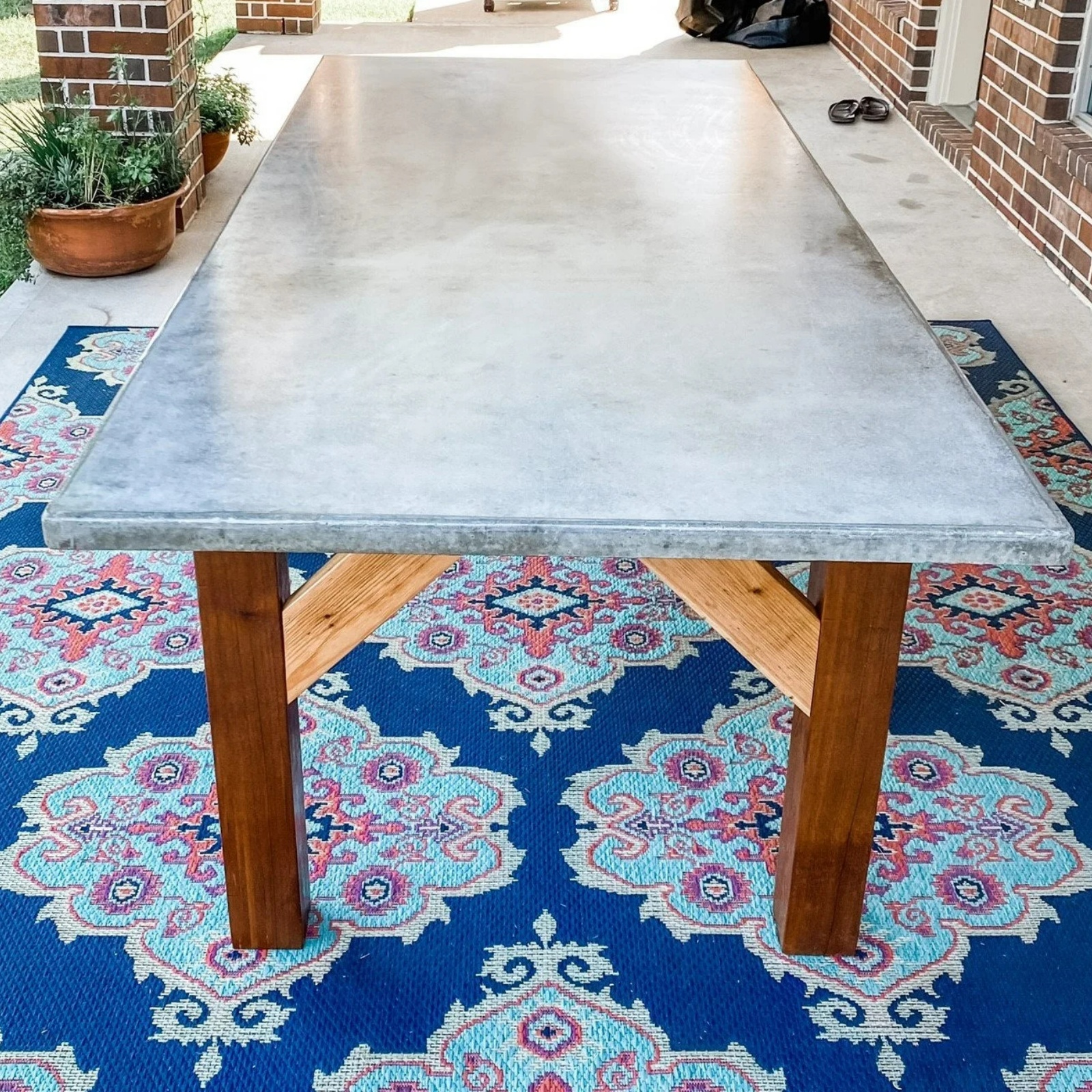 Grey Rectangular Wooden Frame Concrete Dining Table