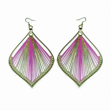 Fashionable Girls 18k Gold Drop Earrings, Thread with Rose Silk