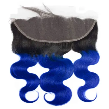 10A Human Brazilian Virgin Hair 13x4 HD Lace Front Ombre 2 Tone Pre Colored Body Wave 1b/Blue Swiss Lace Frontal with Closure