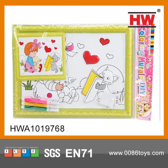 Girls stereoscopic study painting with crayons card