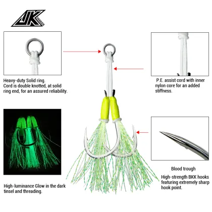 JK SJ-L 2Set/Pack Silver Fishing Hooks High Carbon Steel Luminous Assist