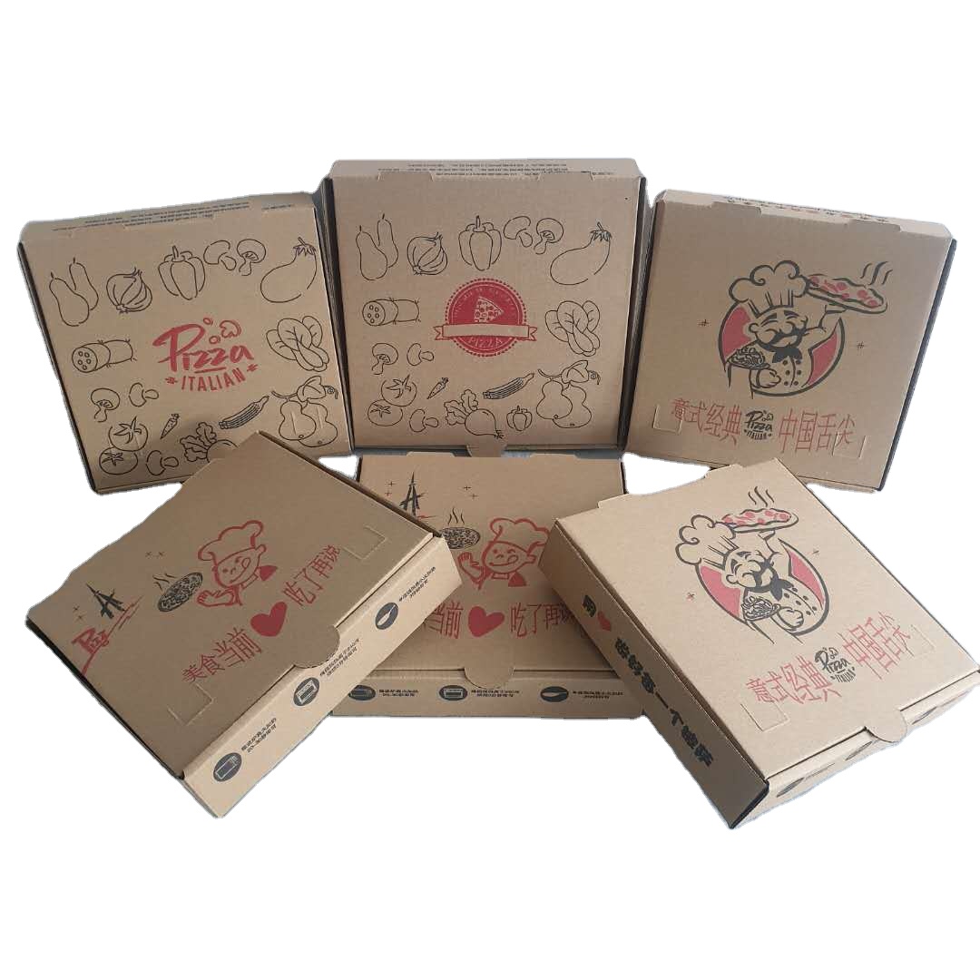 Caja de pizza de entrega de comida para llevar corrugado negro al por mayor