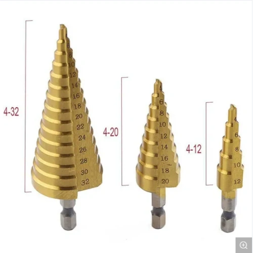 Broca escalonada con ranura en espiral Juego de 3 piezas - acero inoxidable  - plástico - metal - madera Broca escalonada con vástago hexagonal HSS Broca  cónica Broca de metal Juego de