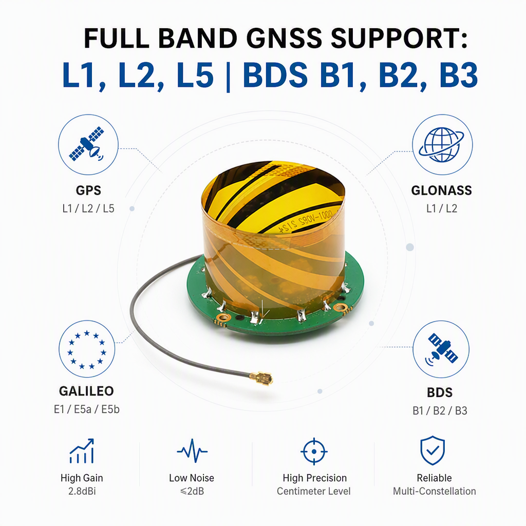 Multi constellation GNSS antenna for RTK drone positioning with GPS GLONASS Galileo and BeiDou support