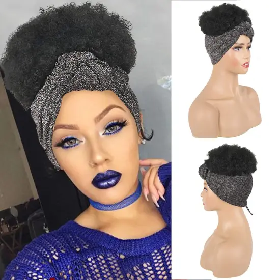 Hot Selling Short Kinky Curly Headband Wigs for Black Women Wrap Wigs with Headband Attached Scarf Wigs
