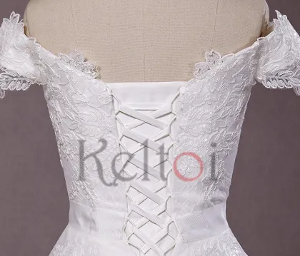 big size A-line off shoulder anna campbell wedding dresses with short sleeve