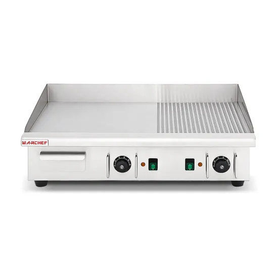 Professional CE Certified 4.4kw Industrial Stainless Steel Electric Half Ribbed Griddle for Fast Food Restaurants