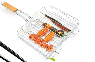 Wholesale Cast Iron Grill Wire Mesh Net Outdoor BBQ Accessories Nonstick Grilling Basket
