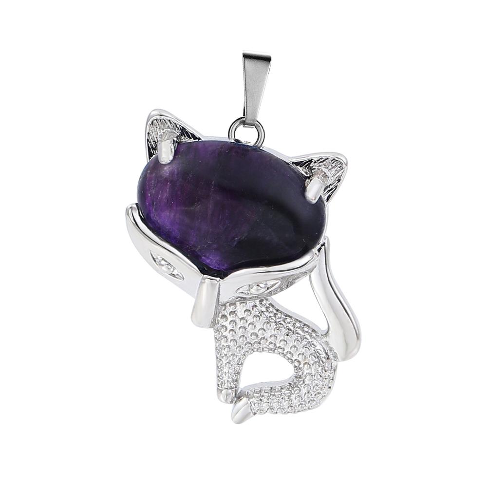 Collier Fox de Luck Amethyst pour les femmes Men Guérisse Énergie Animal Pendant Jewelry Cadeaux