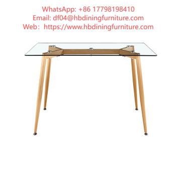 Dining Furniture Rectangular Glass Dining Table Factory Directly Sales Kitchen Metal Legs Tempered Glass Dining Table