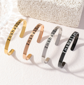 Fashion Stainless Steel Bangle Jewelry: Inshallah Bangle 316L Enamel Cuff Bracelets