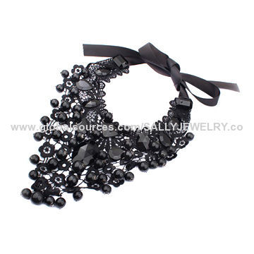 Black beaded lace chokers, made of lace, plastic and ribbon, OEM colors are accepted
