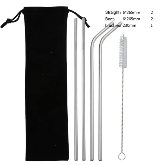 Bent and Straight Reusable 304 Stainless Steel Straws