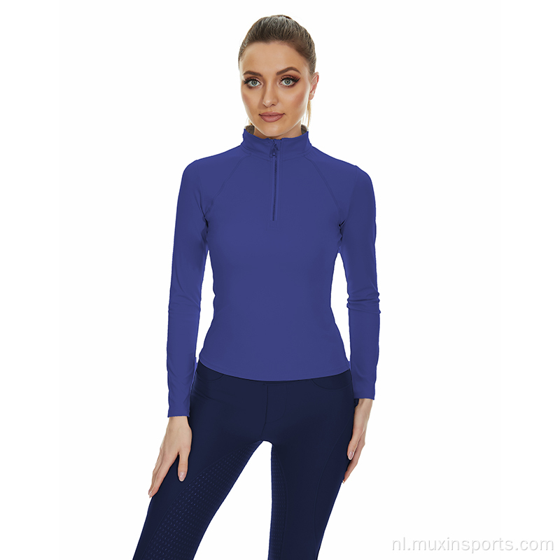 Vrouw Lange Baselayer paardensport Top Marineblauw